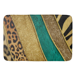 Alfombrilla De Baño Luxury Emerald & Gold Safari Leopard Zebra Glitter