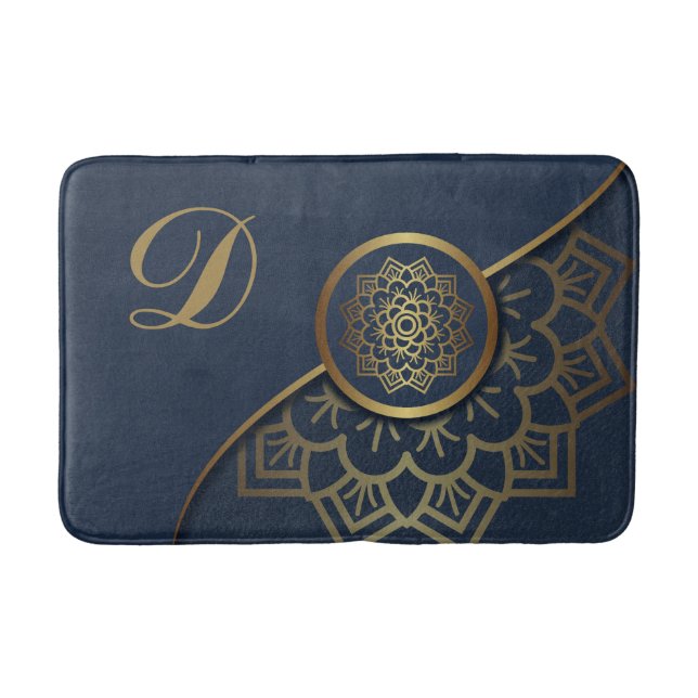 Alfombrilla De Baño Luxury Gold personalizado Mandala Art Blue (Anverso)