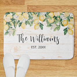 Alfombrilla De Baño Madera blanca del árbol del limón amarillo monogra