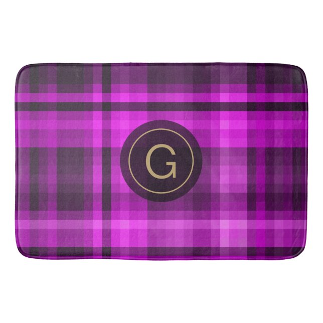 Alfombrilla De Baño Madras Patrón rosa caliente Personalizado inicial (Anverso)