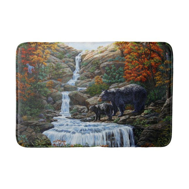 Alfombrilla De Baño Madre de oso negro y cascada (Anverso)
