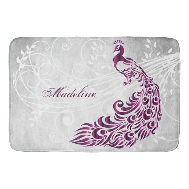 Alfombrilla De Baño Magenta Peacock Personalizado Bath Mat (Anverso)
