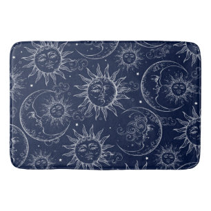 Alfombrilla De Baño Magia Azul Antiguo Cielo Sol Luna Estrellas