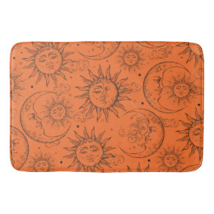 Alfombrilla De Baño Magia Naranja Vintage Celestial Sol Luna Estrellas