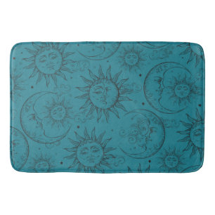 Alfombrilla De Baño Magia Verde Azul Vintage Celestial Sol Luna Estrel