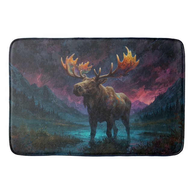 Alfombrilla De Baño Magical Jasper Moose y Montañas Rocosas (Anverso)