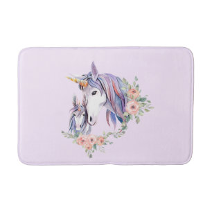 Alfombrilla De Baño Magnífica unicornio, mamá y bebé acuarela