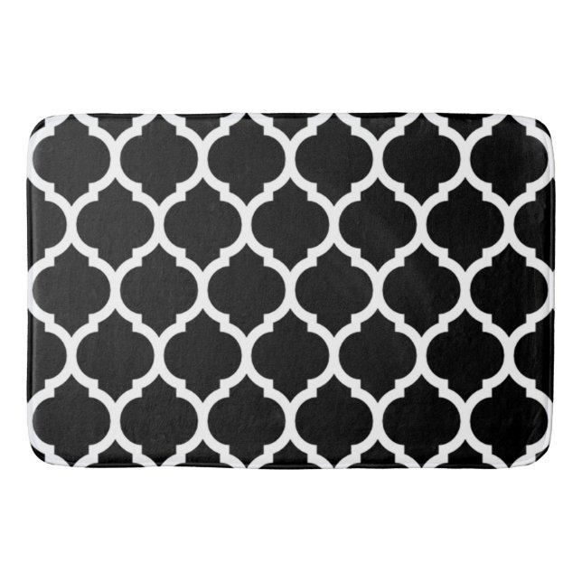 Alfombrilla De Baño Magnífico patrón de quatrefoil marroquí blanco neg (Anverso)