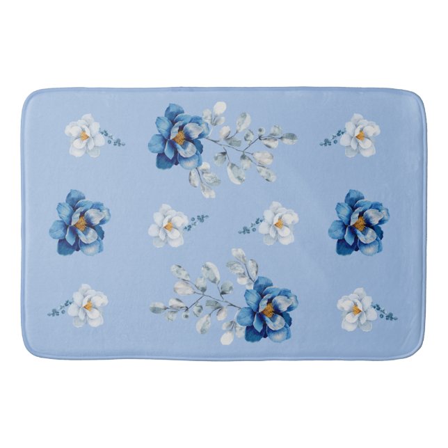 Alfombrilla De Baño Magnolia azul de algodón (Anverso)