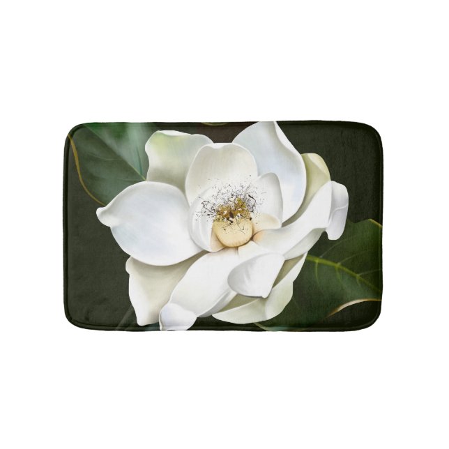 Alfombrilla De Baño Magnolia blanca cierra fondo verde (Anverso)