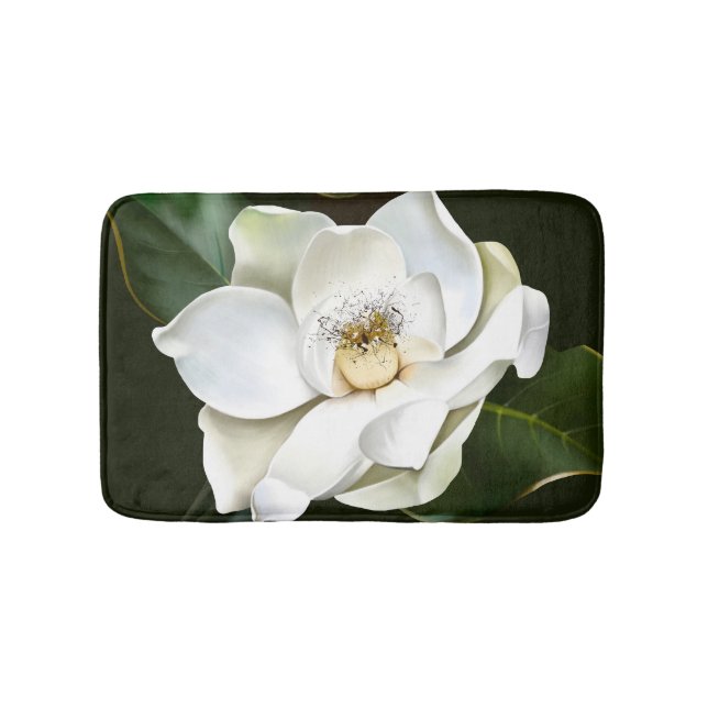 Alfombrilla De Baño Magnolia blanca cierra fondo verde (Anverso)