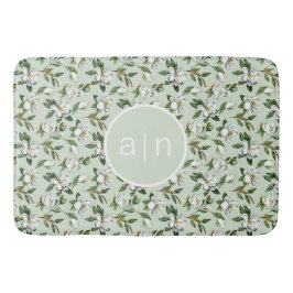 Alfombrilla De Baño Magnolia Blanca Monograma Moderno