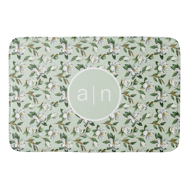 Alfombrilla De Baño Magnolia Blanca Monograma Moderno (Anverso)