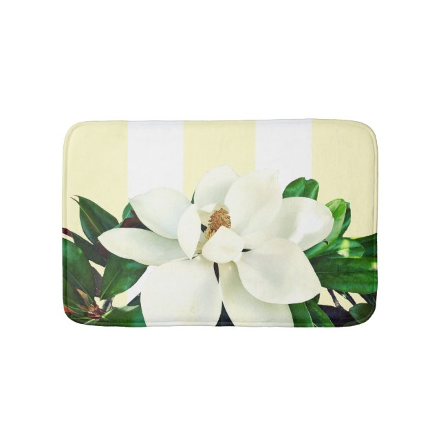 Alfombrilla De Baño Magnolia Bloom | Amarillo y franja blanca (Anverso)