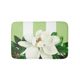 Alfombrilla De Baño Magnolia Bloom | Mat de baño de rayas verdes y bla