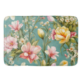 Alfombrilla De Baño Magnolia rosa y amarilla exquisita con flores blan