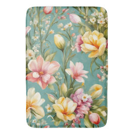 Alfombrilla De Baño Magnolia rosa y amarilla exquisita con flores blan