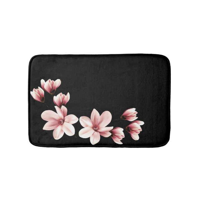 Alfombrilla De Baño Magnolias de Rubor en negro (Anverso)