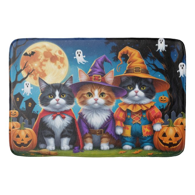 Alfombrilla De Baño Maine Coon Cats Calabaza Halloween Gracioso (Anverso)