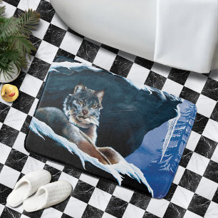 Alfombrilla De Baño Majestuoso Lince Invernal Descansando en Montaña N