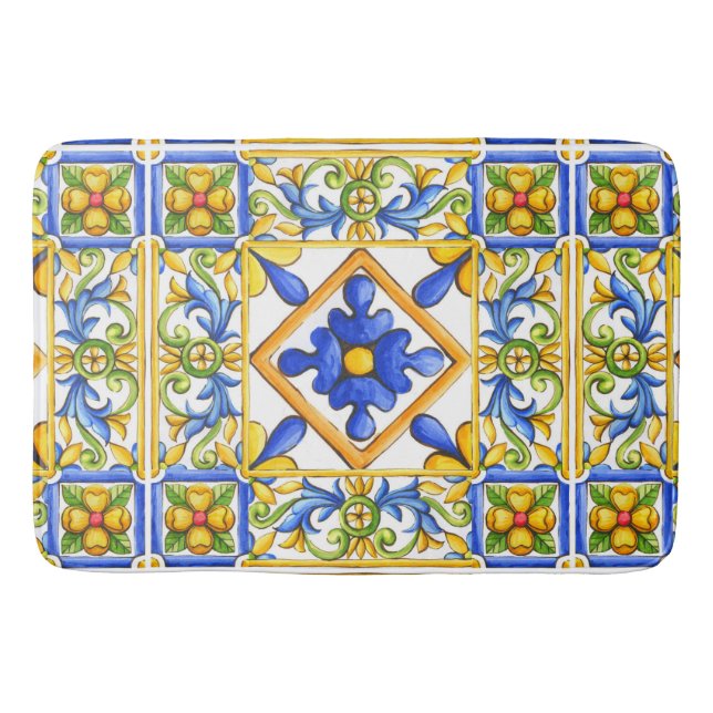 Alfombrilla De Baño Majólica, azulejos españoles, mediterráneo   (Anverso)