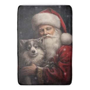 Alfombrilla De Baño Malamute de Alaska con Papá Noel Navidad