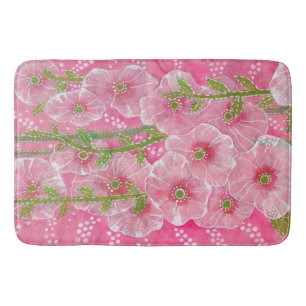 Alfombrilla De Baño Malva Flor de Malva Alcea Rosa Pintura Floral