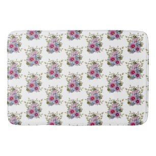 Alfombrilla De Baño Malvarrosas y flores azules con abejas