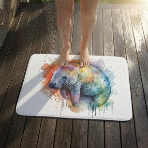 Alfombrilla De Baño Manatí del Arrecife Arcoíris