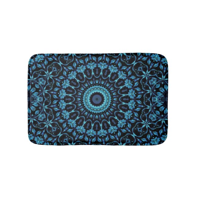 Alfombrilla De Baño Mandalá Botánico Oscuro Noir (Anverso)