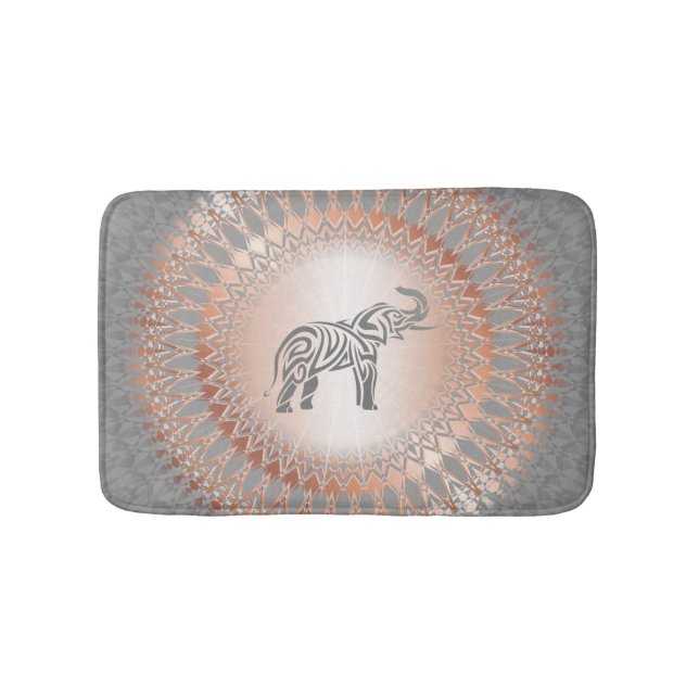 Alfombrilla De Baño Mandala de elefante gris oro rosa (Anverso)