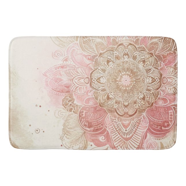 Alfombrilla De Baño Mandalá de moda bohemio marrón rosa crema (Anverso)