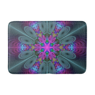 Alfombrilla De Baño Mandala Del Centro Colorido Arte Fractal Con Rosa