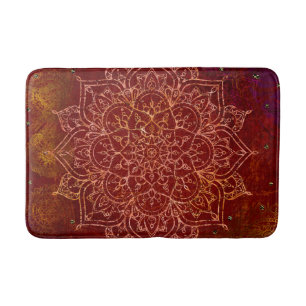 Alfombrilla De Baño Mandala dorado glam moderno chic rojo óxido