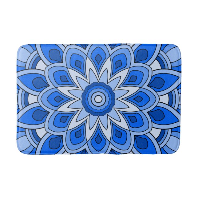 Alfombrilla De Baño Mandala en azul (Anverso)