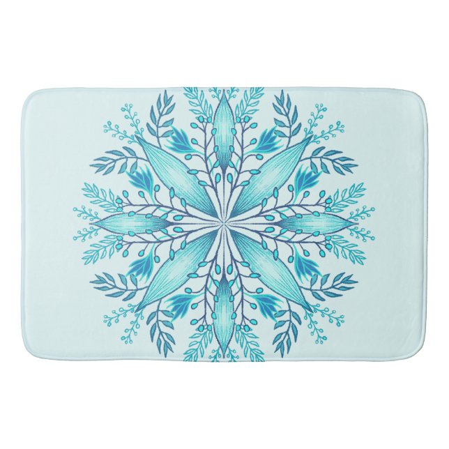 Alfombrilla De Baño Mandala floral - Boho azul turquesa Snowflake (Anverso)