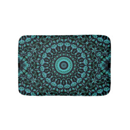 Alfombrilla De Baño Mándala Floral Turquesa Oscuro