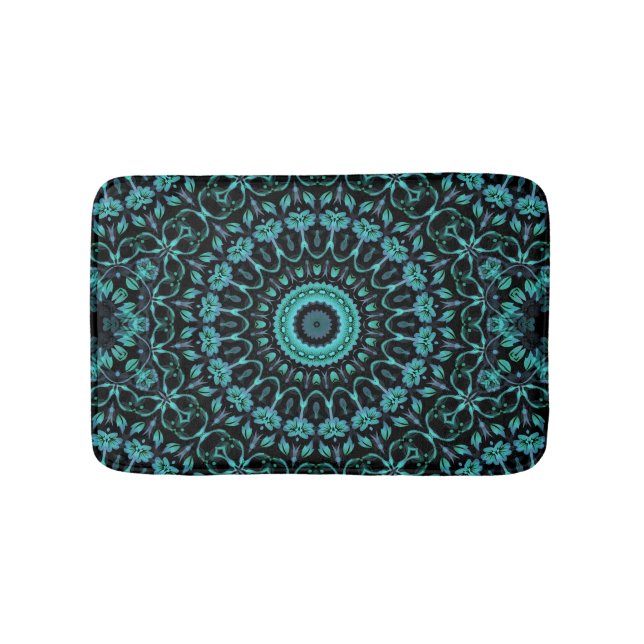 Alfombrilla De Baño Mándala Floral Turquesa Oscuro (Anverso)