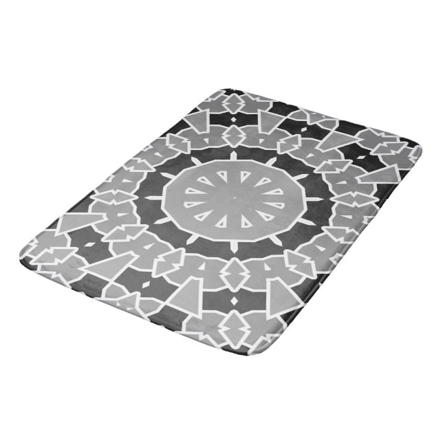 Alfombrilla De Baño Mandala geométrica en blanco y negro y en blanco y (Angular)