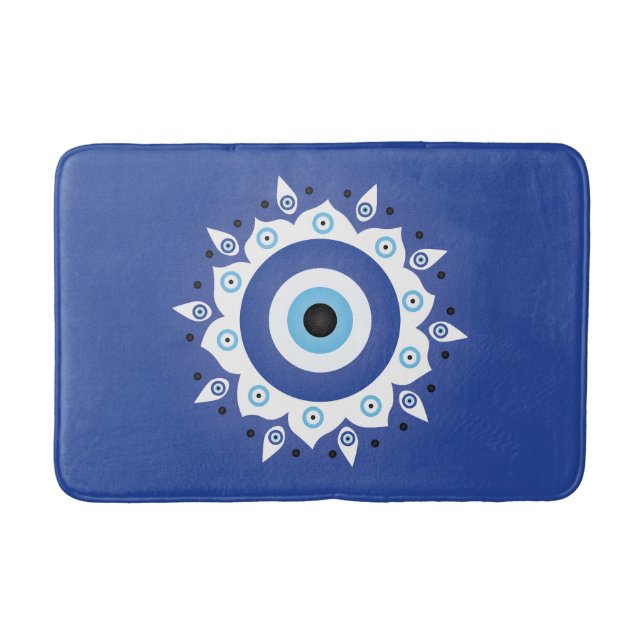 Alfombrilla De Baño Mandala griega malvado Ojo Azul Blanco (Anverso)