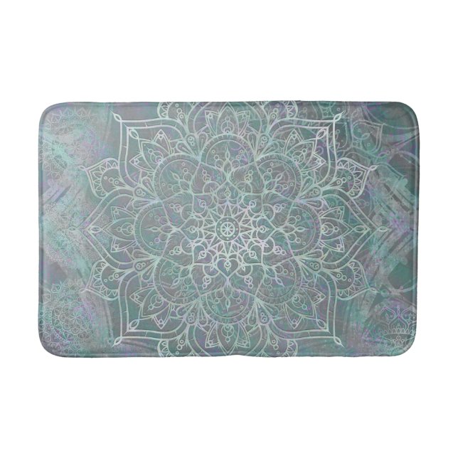 Alfombrilla De Baño Mandalá Irisado Brillante Boho Chic (Anverso)