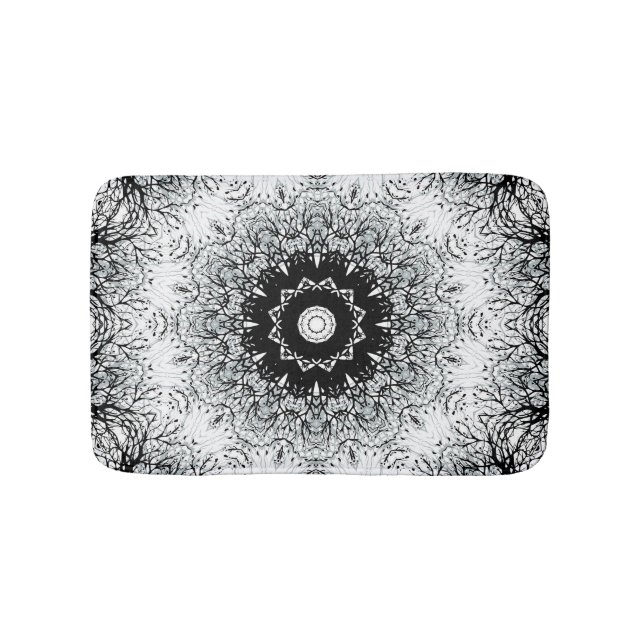 Alfombrilla De Baño Mandala kaleidoscopio inmaculado blanco gris negro (Anverso)