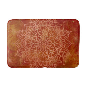 Alfombrilla De Baño Mandalá naranja y glam moderno dorado
