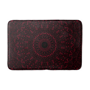 Alfombrilla De Baño Mandalá Rojo Borgoña con Simetría Ornamental
