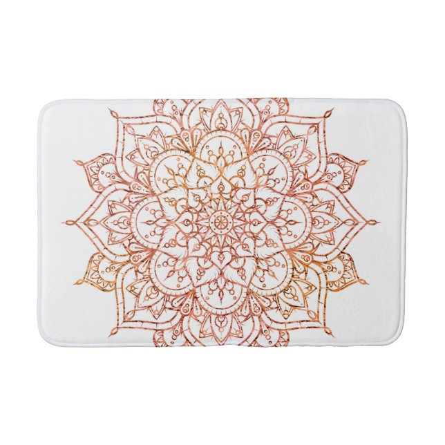 Alfombrilla De Baño Mandala rosa y Naranja en Glam Blanco (Anverso)