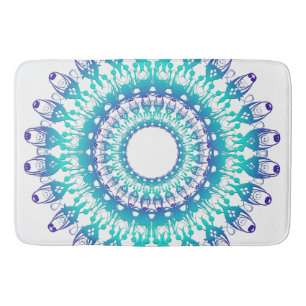 Alfombrilla De Baño mandala verde azulada étnica
