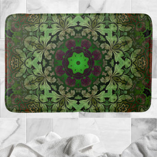 Alfombrilla De Baño Mandala verde del bosque bohemio rustico Steampunk