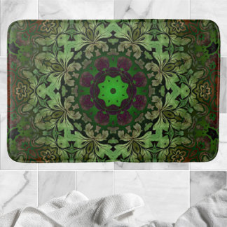 Alfombrilla De Baño Mandala verde del bosque bohemio rustico Steampunk