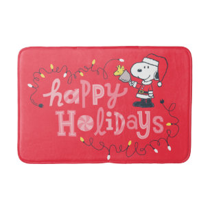 Alfombrilla De Baño Maní   Snoopy & Woodstock Santa Claus