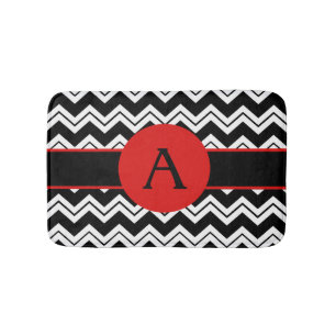 Alfombrilla De Baño Manta blanca de Chevron ZizZag del negro rojo del